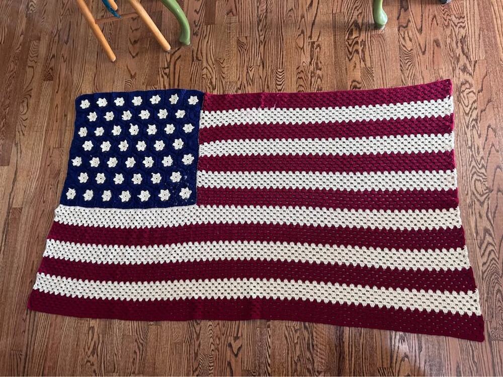 unique handmade vintage American flag throw blanket intricate detail